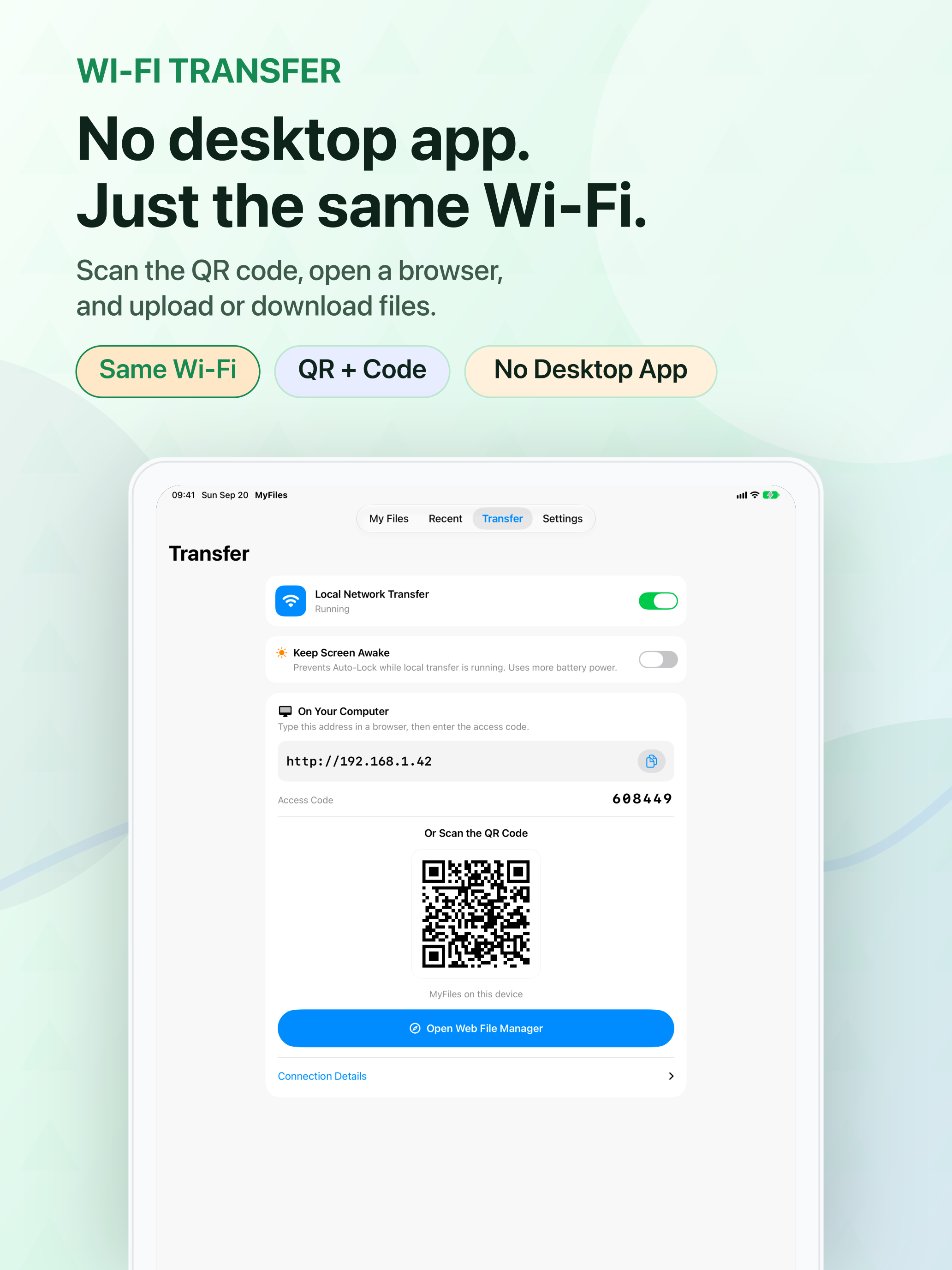 No desktop app, just the same Wi-Fi