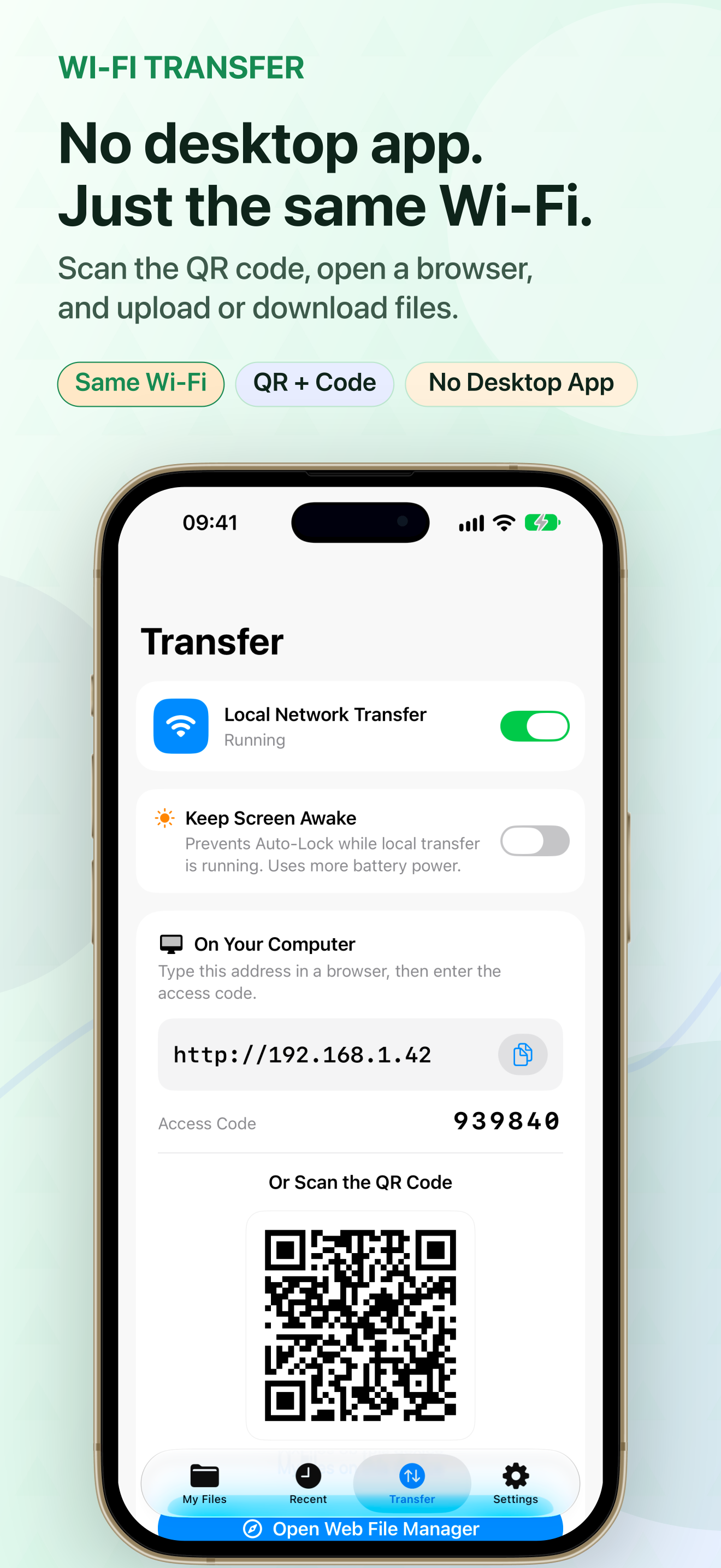 No desktop app, just the same Wi-Fi