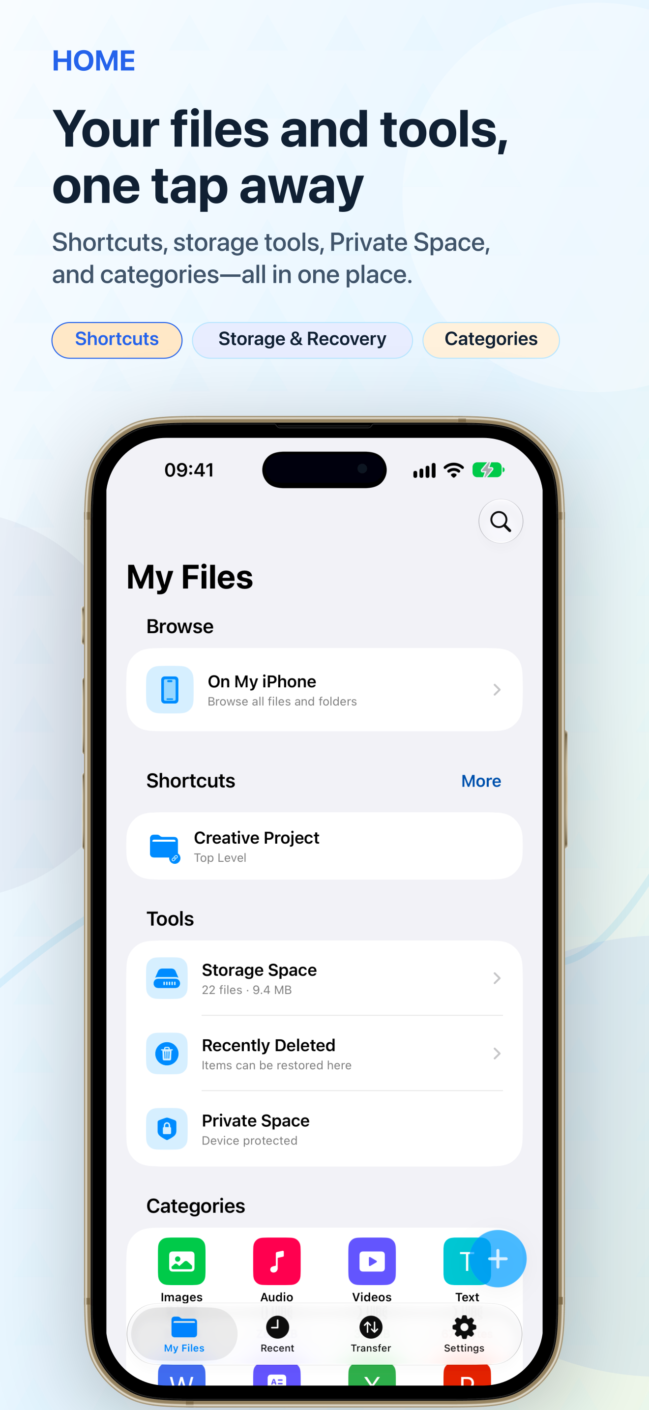 Your files and tools, one tap away