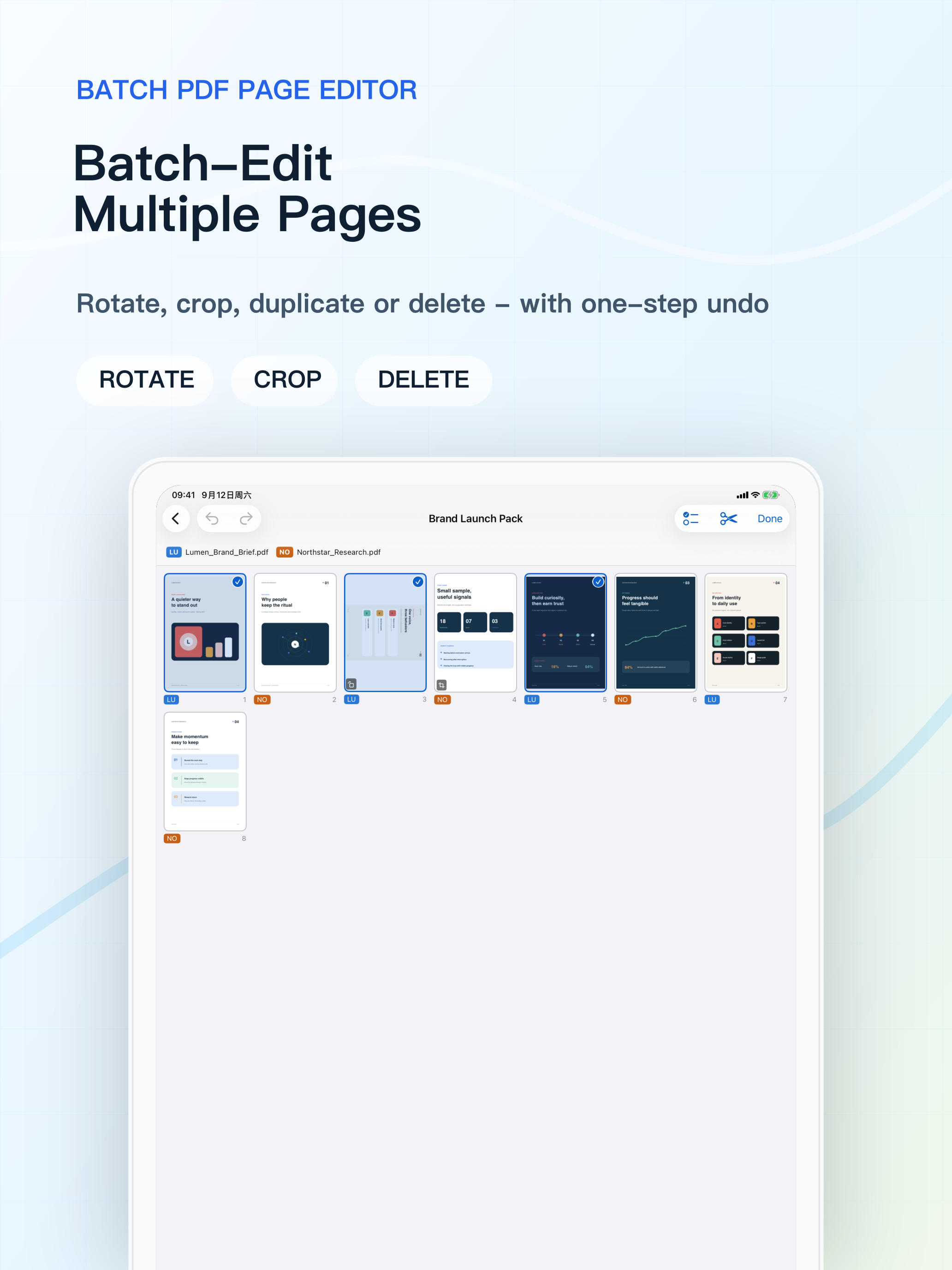 Select and batch-edit pages on a larger canvas