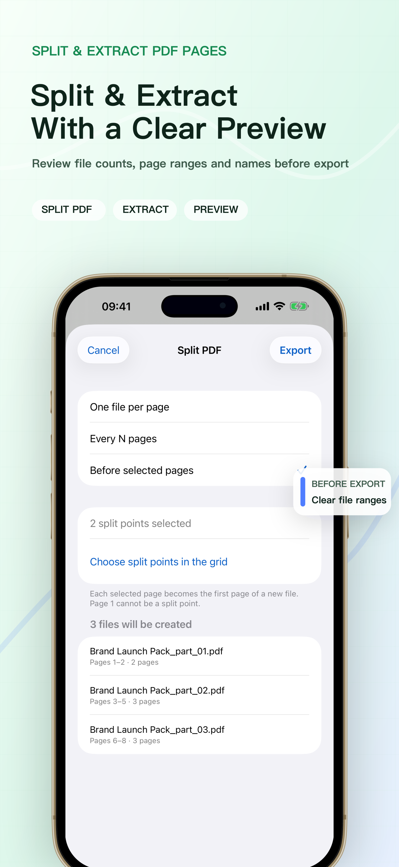 Preview split and extraction before export